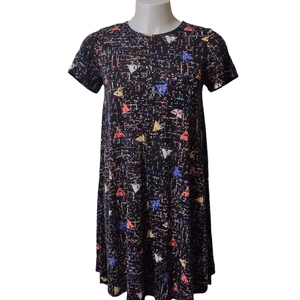 LuLaRoe Dress Women's Adult Size Small Short Sleeve Black w/ Triangles & squares